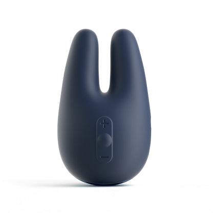 The JIMMYJANE® Form 2® Pro is a compact, dark blue silicone vibrator with dual motors and two prongs for targeted clitoral stimulation, easily managed by front-facing buttons.