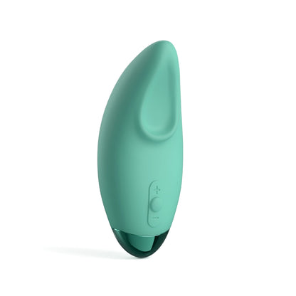 The JIMMYJANE® Form 3® Pro is a mint green, ergonomically shaped lay-on vibrator with button controls for clitoral stimulation, displayed on a white background.