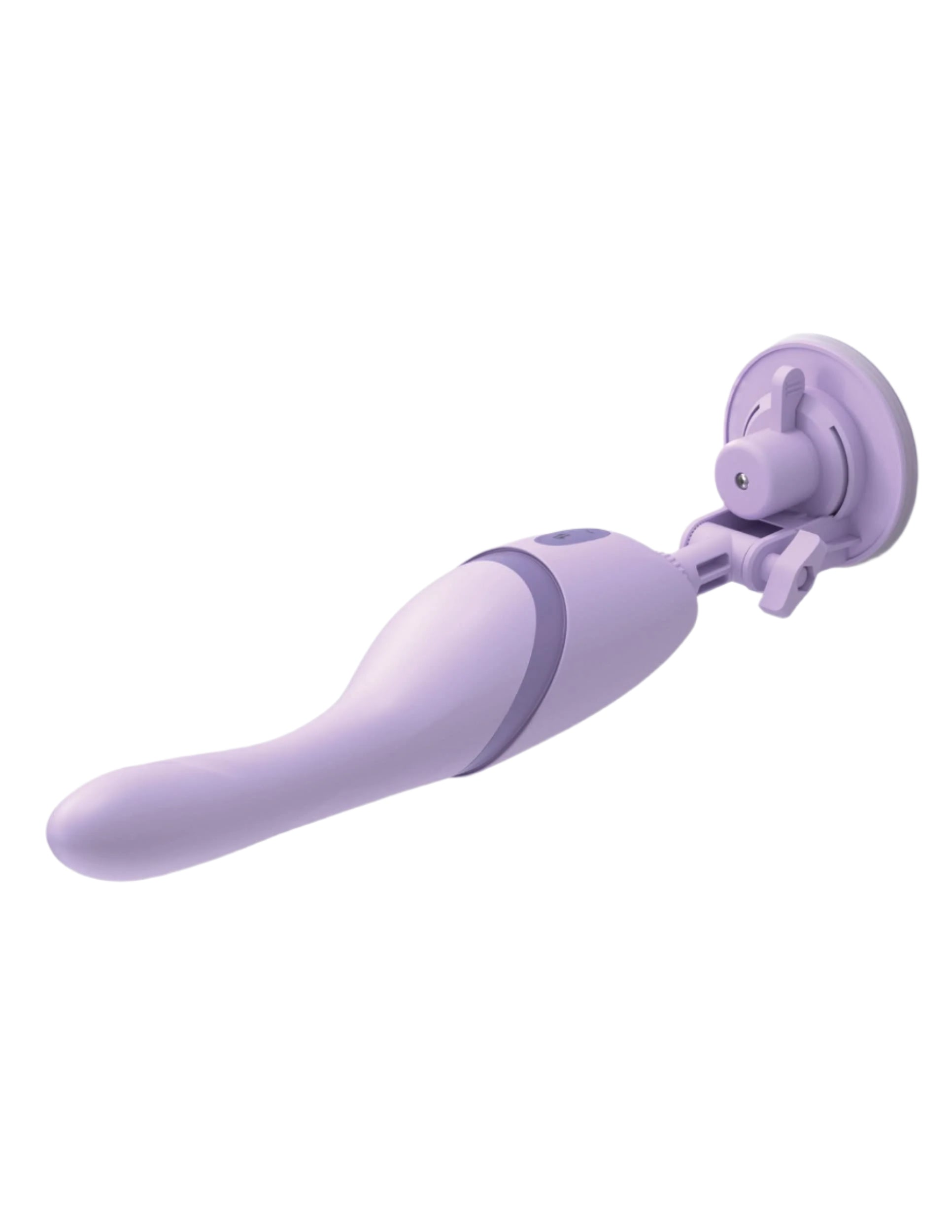 The JIMMYJANE® Hello Bang™ is a purple suction-cup vibrator with a curved, ergonomic design, adjustable angle, powerful vibrations, and a convenient rechargeable battery.