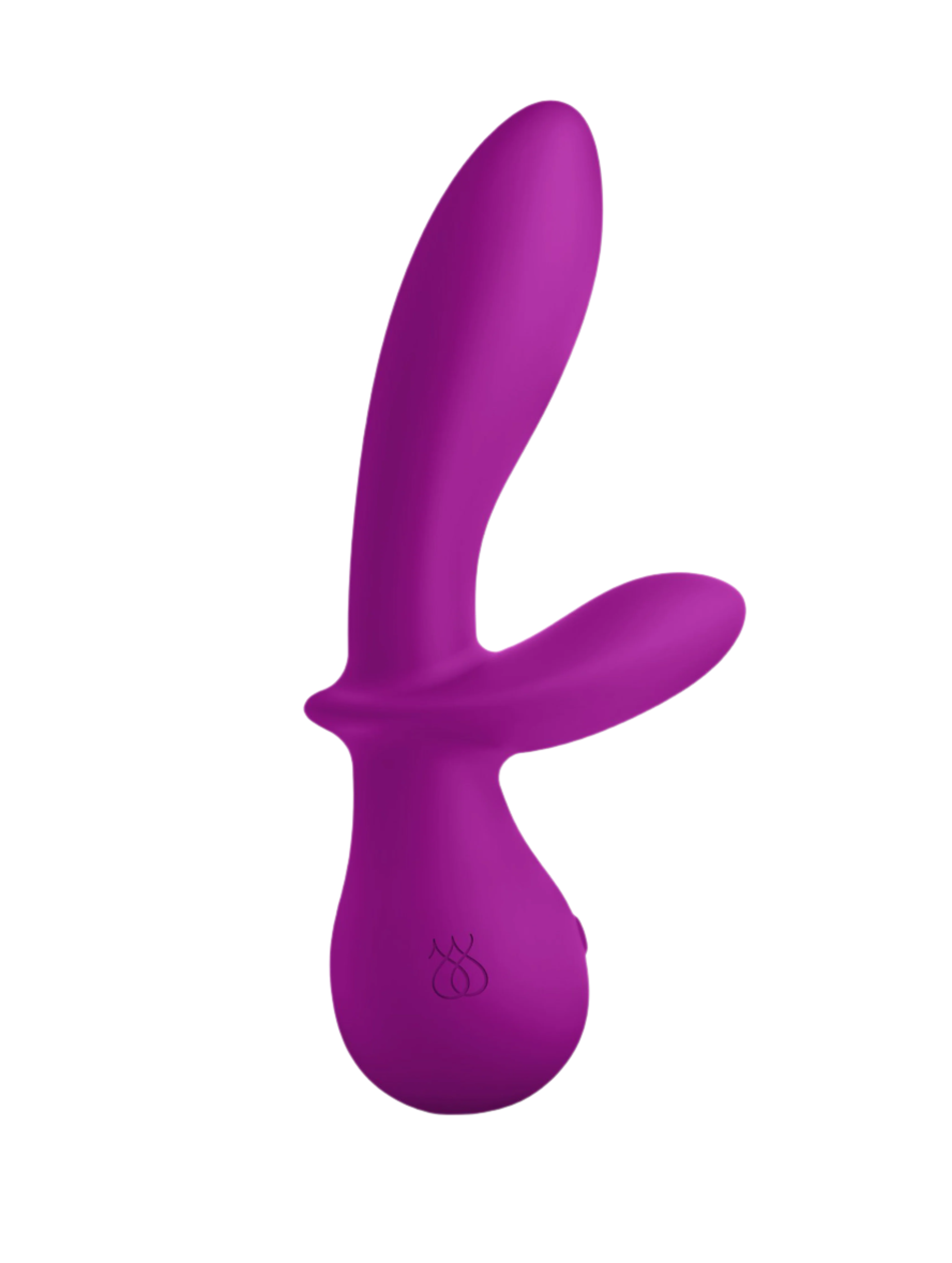 The JIMMYJANE® G Rabbit is a purple silicone vibrator with dual motors, a curved main shaft for g-spot stimulation, and a smaller clitoral stimulator for blended pleasure.