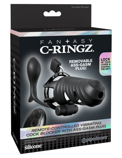 Remote-Controlled Vibrating Cock Blocker with Ass-Gasm Plug