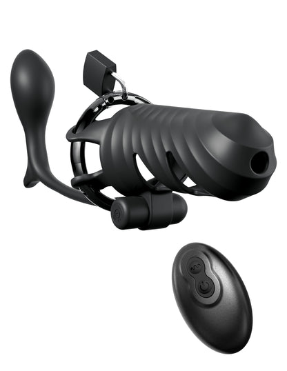 Remote-Controlled Vibrating Cock Blocker with Ass-Gasm Plug