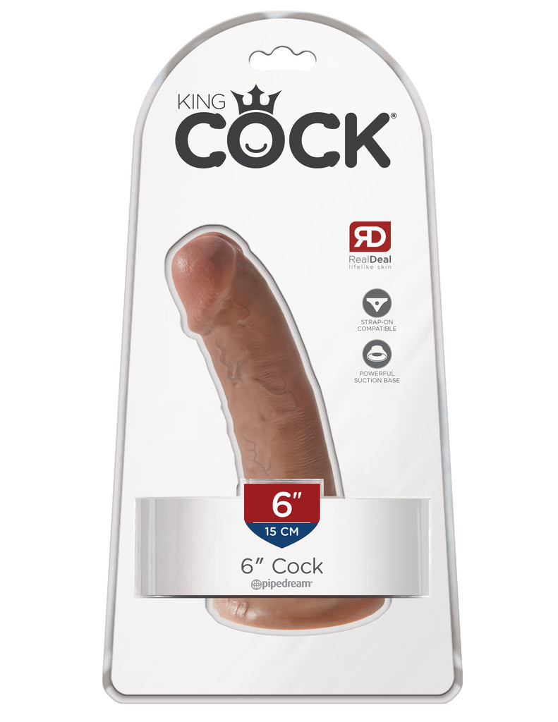 This is an image of The King Cock¬ 6" Cock - Tan. . Do you want your first dildo to look and feel just like the rock-hard stud you've always fantasized about? Stop dreaming and get down with the King! Every vein, every shaft, and every head is carefully handcrafted with exquisite detail to give you the most realistic experience ever imagined.