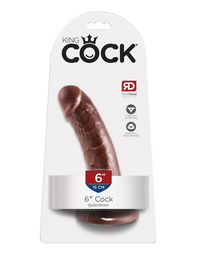 This is an image of The King Cock¬ 6" Cock - Brown. . Do you want your first dildo to look and feel just like the rock-hard stud you've always fantasized about? Stop dreaming and get down with the King! Every vein, every shaft, and every head is carefully handcrafted with exquisite detail to give you the most realistic experience ever imagined.