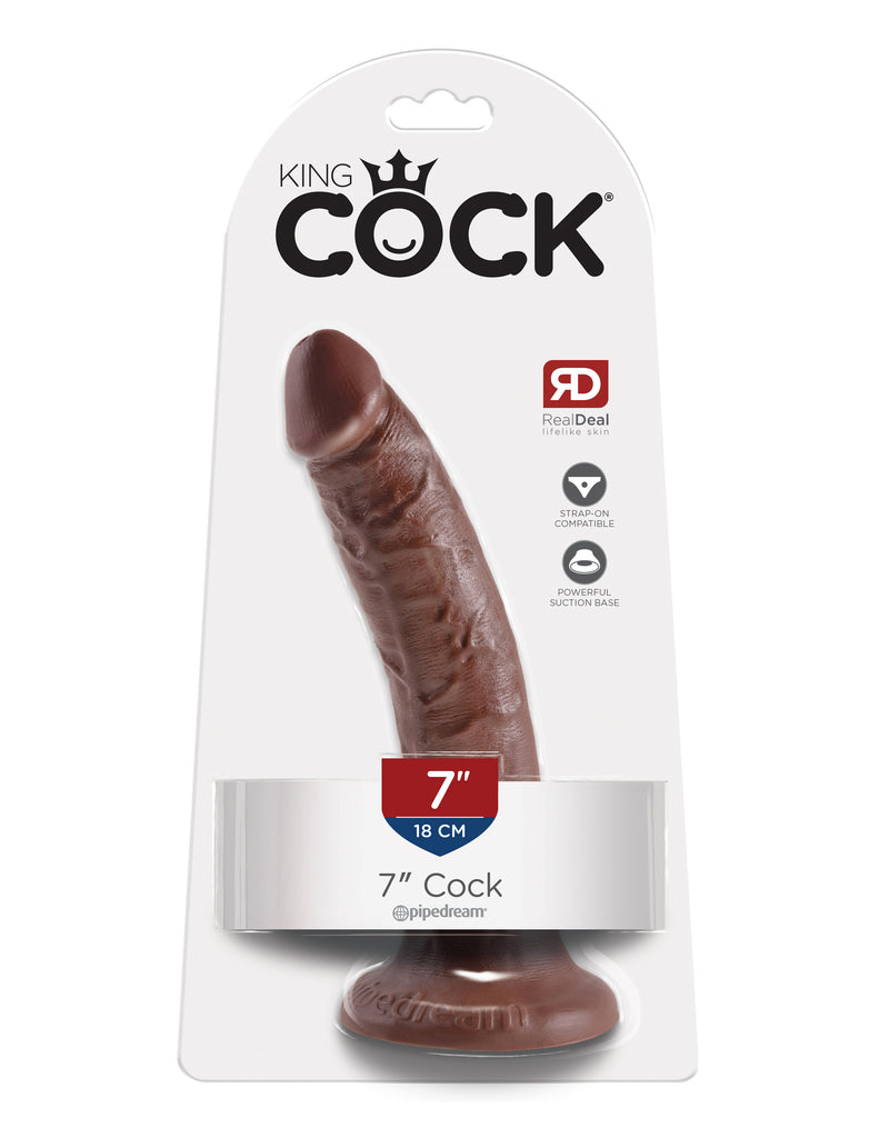 This is an image of The King Cock¬ 7" Cock - Brown. . Do you want your first dildo to look and feel just like the rock-hard stud you've always fantasized about? Stop dreaming and get down with the King! Every vein, every shaft, and every head is carefully handcrafted with exquisite detail to give you the most realistic experience ever imagined.