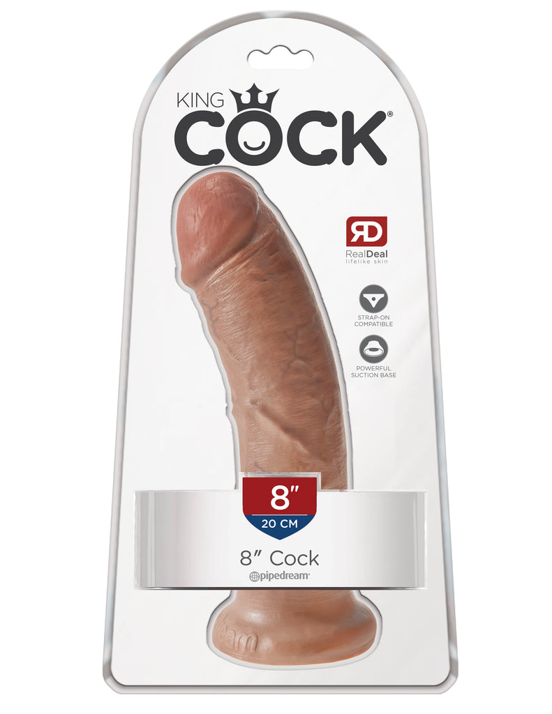 This is an image of The King Cock¬ 8" Cock - Tan. . Do you want your first dildo to look and feel just like the rock-hard stud you've always fantasized about? Stop dreaming and get down with the King! Every vein, every shaft, and every head is carefully handcrafted with exquisite detail to give you the most realistic experience ever imagined.