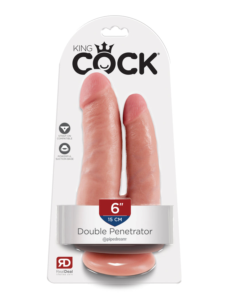 This is an image of The King Cock¬ Double Penetrator - Light. . Do you want your first dildo to look and feel just like the rock-hard stud you've always fantasized about? Stop dreaming and get down with the King! Every vein, every shaft, and every head is carefully handcrafted with exquisite detail to give you the most realistic experience ever imagined.