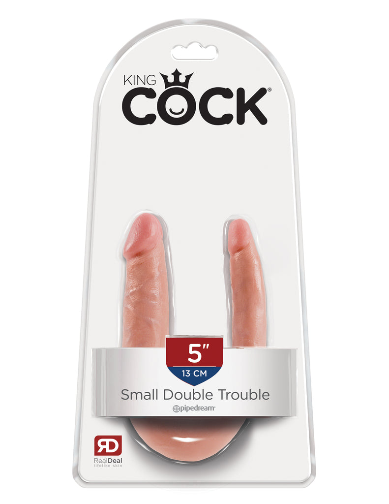 This is an image of The King Cock Small Double Trouble - Light. . Do you want your first dildo to look and feel just like the rock-hard stud you've always fantasized about? Stop dreaming and get down with the King! Every vein, every shaft, and every head is carefully handcrafted with exquisite detail to give you the most realistic experience ever imagined.