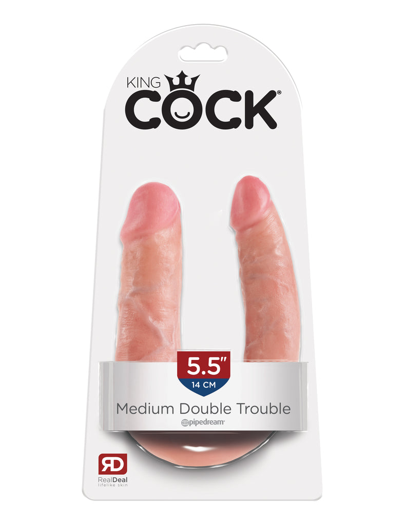 This is an image of The King Cock Medium Double Trouble - Light. . Do you want your first dildo to look and feel just like the rock-hard stud you've always fantasized about? Stop dreaming and get down with the King! Every vein, every shaft, and every head is carefully handcrafted with exquisite detail to give you the most realistic experience ever imagined.