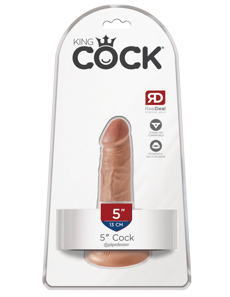 This is an image of The King Cock¬ 5" Cock - Tan. . Do you want your first dildo to look and feel just like the rock-hard stud you've always fantasized about? Stop dreaming and get down with the King! Every vein, every shaft, and every head is carefully handcrafted with exquisite detail to give you the most realistic experience ever imagined.