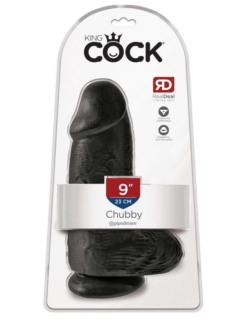 This is an image of The King Cock¬ Chubby - Black. . Do you want your first dildo to look and feel just like the rock-hard stud you've always fantasized about? Stop dreaming and get down with the King! Every vein, every shaft, and every head is carefully handcrafted with exquisite detail to give you the most realistic experience ever imagined.